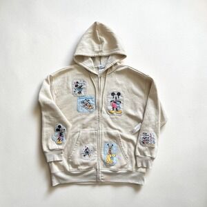 Disney Mickey and Friends Full-Zip Hoodie Sweatshirt Winter Festive Patches XL
